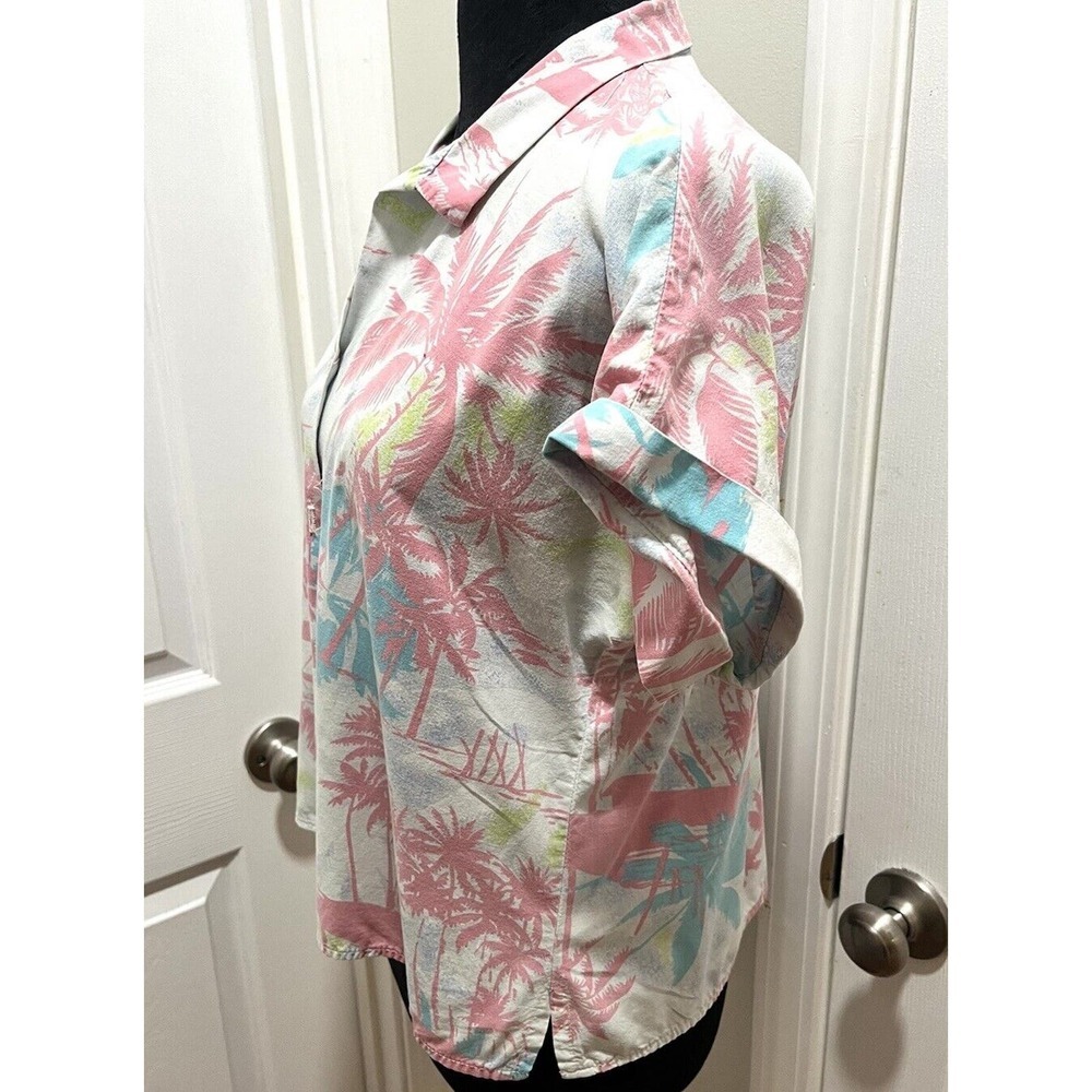 VTG Topson Downs 80s Pink Blue Button Down Short Sleeve Blouse L Miami Vice - Picture 3 of 11